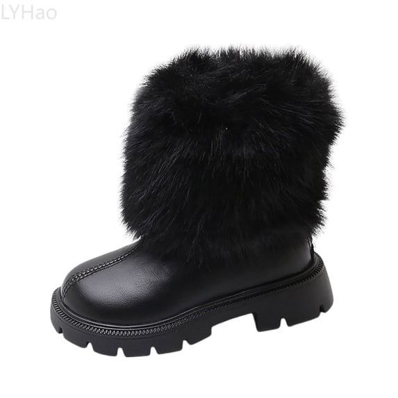 LYHao Girls Winter Boots With Ankle Height Booties Comfortable Casual Pull On Zipper Design For Toddler Kids ,Girls Boots Sizes 12 Black(5.5-6 Years)