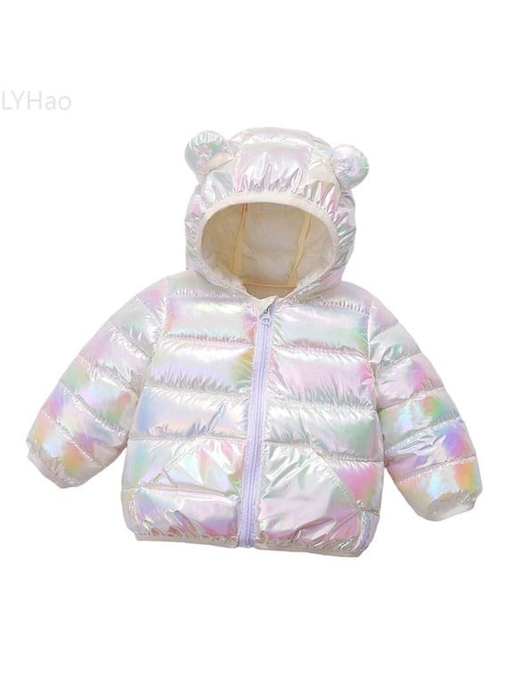 Girls Winter Coat With Hood Soft Warm Jacket For Kids Lightweight Coat Cute Bear Ears Design Zipper Outerwear Girls Jacket Coat,Sizes 12-18 Months