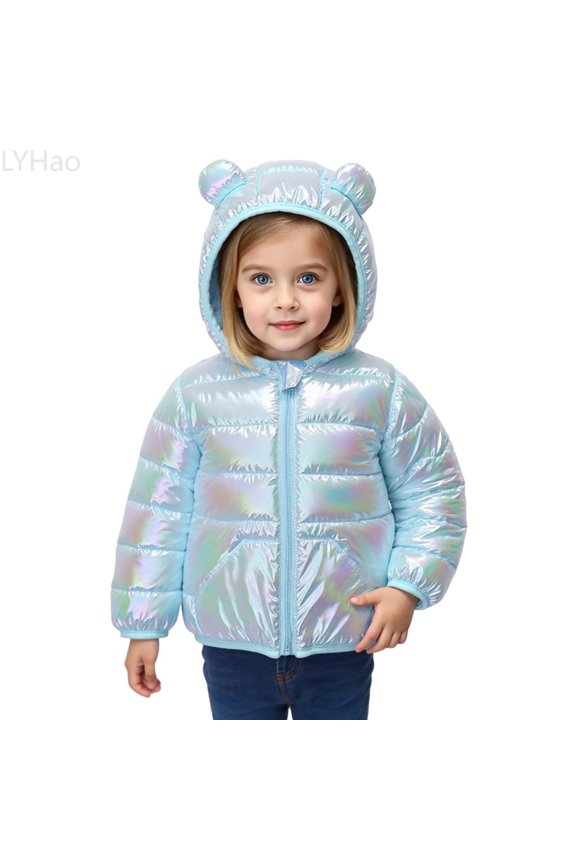 Girls Winter Coat With Hood Soft Warm Jacket For Kids Lightweight Coat Cute Bear Ears Design Zipper Outerwear Girls Jacket Coat,Sizes 6-12 Months