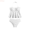 thumbnail image 1 of LYHao High Elasticity Ribbed Textured Girls' Tankini Two Piece Swimsuit For Children. Girls' Swimming For Ages 7 14.,Two-Piece Swimwear 9-10 Years White, 1 of 7