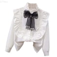thumbnail image 1 of LYHao Kids Girls Long Sleeve Party Blouses Kids Elegant Ruffled Button Down Shirts School Tops Sizes 7-8 Years(Beige), 1 of 4