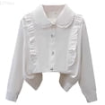 thumbnail image 1 of LYHao Kids Girls Long Sleeve Party Blouses Kids Elegant Ruffled Button Down Shirts School Tops Sizes 9-10 Years(Beige), 1 of 4