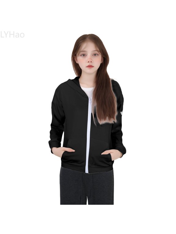 Kids Hooded Zipper Jacket Full Sleeve Front Open Coat With Sleeves For Children Youth Casual Jacket With Functional Pockets Girls Jacket Coat,Sizes 10-11 Years