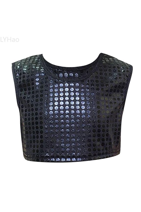 Kids Summer Top With Sequin Performance Vest For Dance Team And Preschool Activities Sizes 4-6 Years(Black)