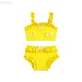 thumbnail image 1 of LYHao Korean Style Girls Swimwear Cute Bow Ruffle Strap Sunsuit For Baby Toddler And Kids Beach Pool Party,Swimsuits Sets 3-4 Years Yellow, 1 of 5