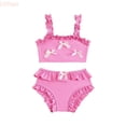 thumbnail image 1 of LYHao Korean Style Girls Swimwear Cute Bow Ruffle Strap Sunsuit For Baby Toddler And Kids Beach Pool Party,Swimsuits Sets 4-5 Years Red, 1 of 5