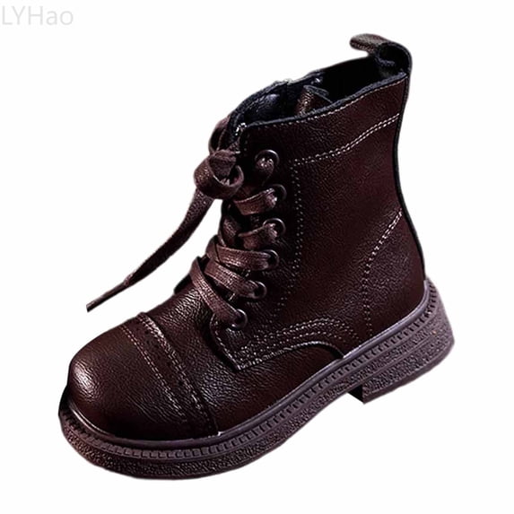 LYHao Leather Ankle Boots For Girls And Boys Classic Design Comfortable Casual Footwear For Kids Autumn Winter ,Girls Boots Sizes 13.5 Brown(8-9 Years)