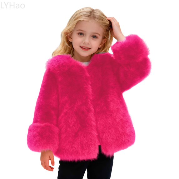 LYHao Coat For Girls Warm Winter Thickened Teddy Jacket Outerwear Soft Coats For Toddler Big Kids Girls Jacket Coat,Sizes 6-7 Years