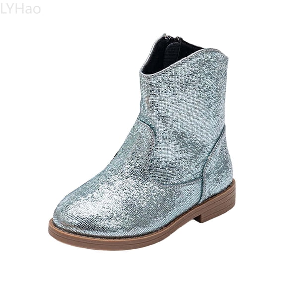 LYHao Stylish Girls Booties Ankle Boots For Everyday Wear With Round Toe And Low Heel ,Girls Boots Sizes 1 Blue(9-9.5 Years)