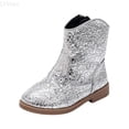 thumbnail image 1 of LYHao Stylish Girls Booties Ankle Boots For Everyday Wear With Round Toe And Low Heel ,Girls Boots Sizes 13.5 Silver(8-9 Years), 1 of 6