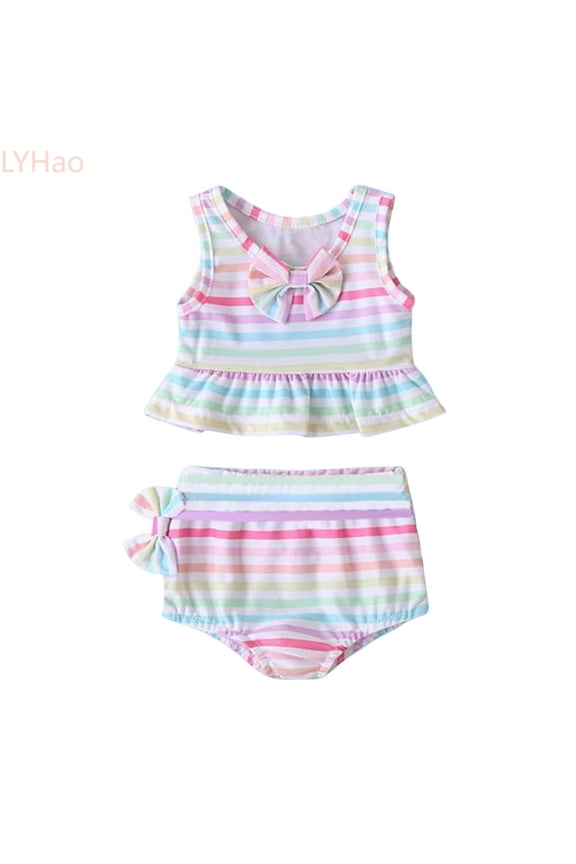 Summer Baby Girls Ruffles Cartoon Dot Dinosaur Watermelon Printed Two Piece Swimwear Swimsuit Bikini Outfits,Swimsuits Sets 6-12 Months Pink