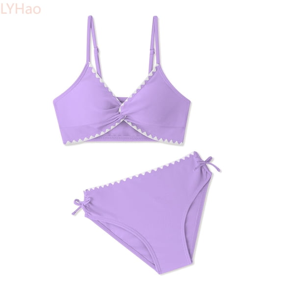 LYHao Swimsuits V Neck Drawstring Cute Girls Bikini Swim Two Piece With Chest Pad,2 Piece Bikini Set 13-14 Years Purple