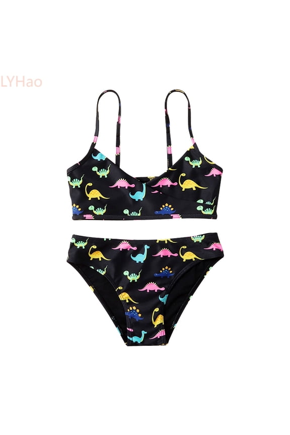 Toddler Girl 2 Piece Swimsuit Sport Dinosaurs Prints High Waist Bikini Set Swimwear Bathing Suit,2 Piece Bathing Suit 5-6 Years Yellow