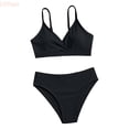 thumbnail image 1 of LYHao Toddler Girl 2 Piece Swimsuit Sport Solid High Waist Bikini Set Swimwear Bathing Suit,Swimsuits Sets 8-10 Years Black, 1 of 4