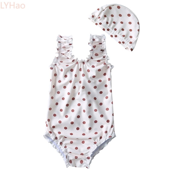 LYHao Toddler Kids Baby Girl Swimsuit Floral Striped Dot Sleeveless 1 Piece Bathing Suit Bikini Tankini Swimwear With Hat,One-Piece Swimsuit 2-3 Years Pink