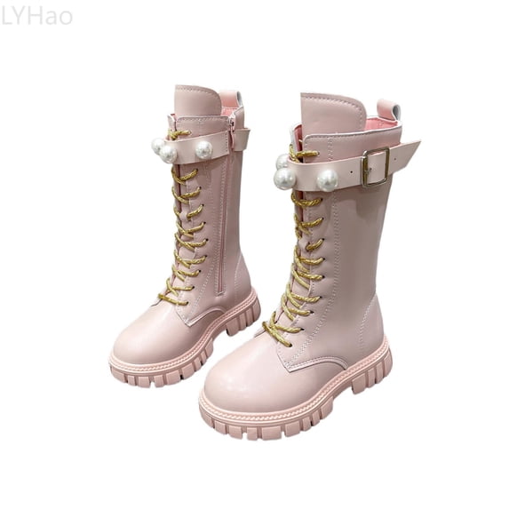LYHao Winter Autumn Girls Fashion Boots With Pearl Buckle And Golden Laces High Top Footwear For Toddler Kids Youth ,Girls Boots Sizes 11.5 Red(5-5.5 Years)