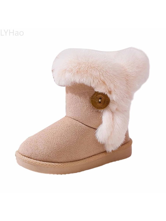 Winter Girls Boots For Kids Soft Sole Slip Warm Lined Children Boot Shoes With Adjustable Closure For Outdoor Activities ,Girls Boots Sizes 6 Beige(12-18 Months)