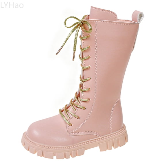 LYHao Winter Girls Boots Mid Calf Height Durable Comfortable Warm Lined Casual Everyday Wear Non Sole Design For Toddler Kids Footwear ,Girls Boots Sizes 10.5 Pink(4-4.5 Years)