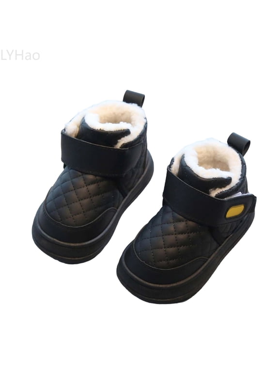 Winter Girls Boots Water Thermal Insulated Short Ankle Booties For Toddler Kids Outdoor Play ,Girls Boots Sizes 7 Black(18-24 Months)