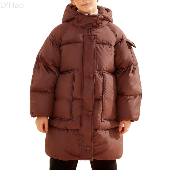 LYHao Winter Girls Hooded Long Down Coat Thickened Warm Padded Jacket Outerwear For Cold Weather And Comfort Girls Down Coats,Sizes 3-4 Years