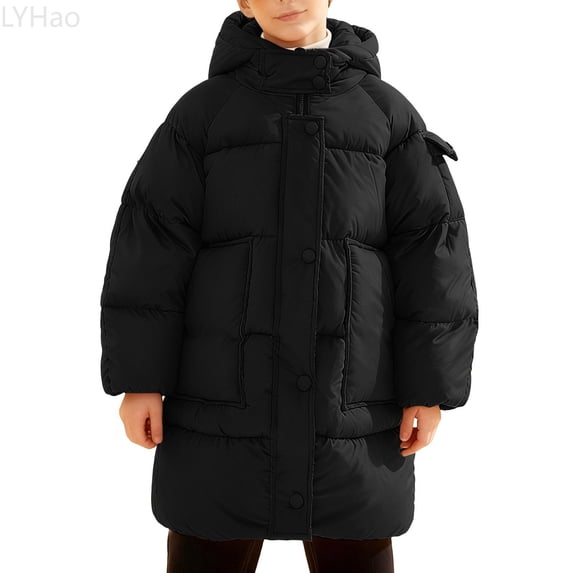 LYHao Winter Girls Hooded Long Down Coat Thickened Warm Padded Jacket Outerwear For Cold Weather And Comfort Girls Down Coats,Sizes 3-4 Years