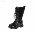 thumbnail image 1 of LYHao Winter Girls Knee High Boots Leather Boots With Side Zipper Non Slip Sole For Teen Youth Children ,Girls Boots Sizes 12 Black(5-6 Years), 1 of 6