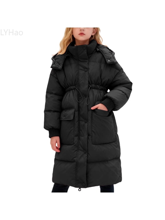 Winter Girls Long Coat Insulated Knee Length Jacket Warm Thickened Down Alternative Outerwear For Youth Kids Girls Jacket Coat,Sizes 15-16 Years
