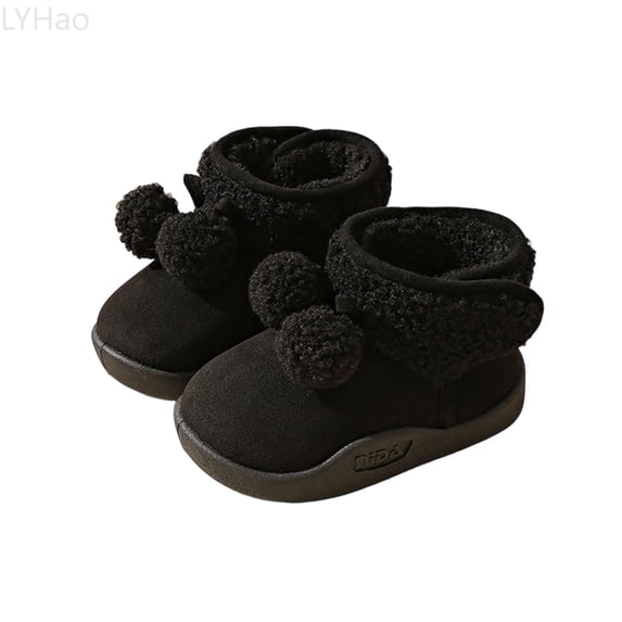 LYHao Winter Warm Snow Boots For Girls Cold Weather Outdoor Thermal Insulated Soft Sole Non Toddler Shoes Suitable For 18 Months To 4.5 Years Old ,Girls Boots Sizes 7 Black(18-24 Months)