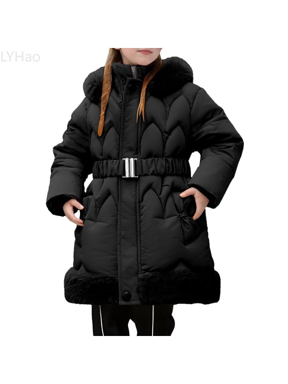 Winter Warm Thickened Hooded Long Coat For Girls Toddler And Big Kids Thermal Padded Jacket Outerwear Girls Jacket Coat,Sizes 9-10 Years