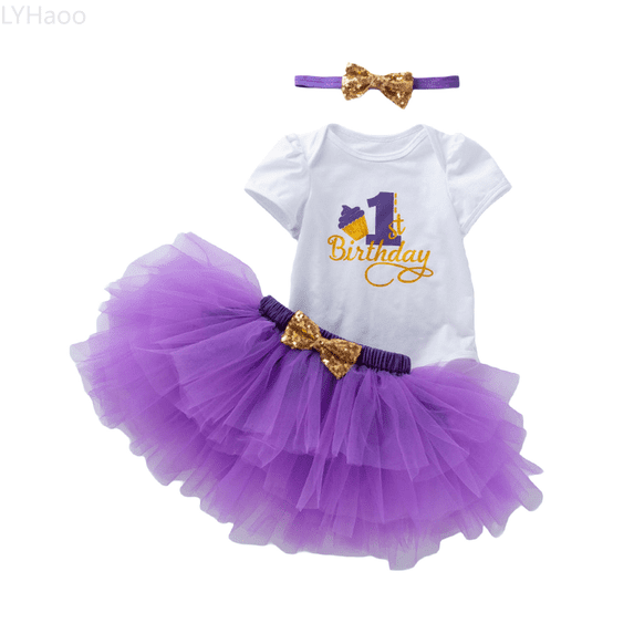 LYHaoo 2Pcs Clothing Set Baby Girls Outfits Set Tutu Dress And Top Birthday Party Clothes For Toddler Cute Outfits For Sizes 12-18 Months(Purple)