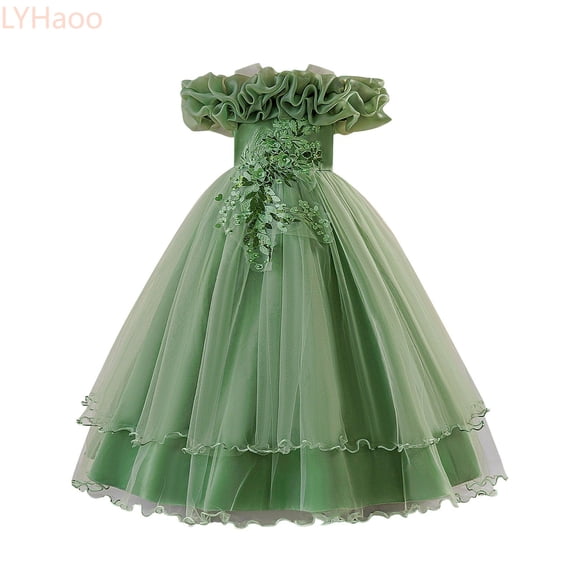 LYHaoo And Shine Girls Formal Dress With Floral Appliques And Skirt For Party Pageant,Girls A-Line Dresses Sizes 7 Years Green