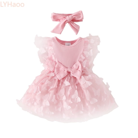 LYHaoo Baby Girl Flower Dress Summer Tutu Boho Princess Wedding Birthday Party Dresses For Infant Girls 0 18 Months,Casual Floral Dresses Sizes 6-12 Months Pink