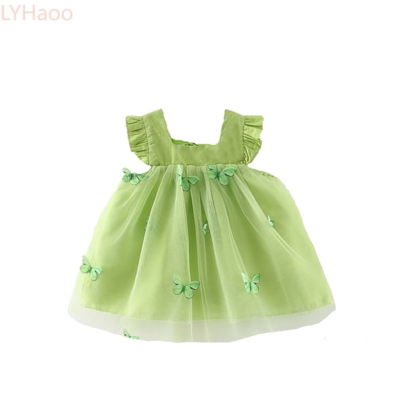 LYHaoo Baby Girl Tutu Dress Summer Sleeveless Backless Princess Birthday Party Dresses Dot Bow Dress With Straw Hat Set,Girls A-Line Dresses Sizes 2-3 Years Green