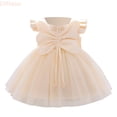thumbnail image 1 of LYHaoo Baby Girls' 1st Birthday & Christening Princess Dress With Oversized Bow Satin Special Occasion Gown For Toddler,Girls A-Line Dresses Sizes 18-24 Months Gold, 1 of 7