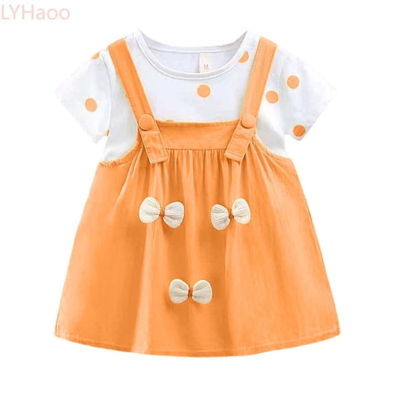 LYHaoo Baby Girls Summer Dresses Floral Print Short Sleeve Dress Casual Outfit For Infant Toddler 3 18 Months,Toddler Dresses Sizes 3-6 Months Orange