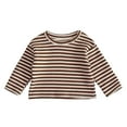 thumbnail image 1 of LYHaoo Baby Girls Boys Spring Autumn Striped Long Sleeve Tshirt Undershirt Tops Clothes Casual School Sizes 0-6 Months Brown, 1 of 4