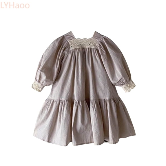LYHaoo Baby Girls Long Sleeveless Solid Lace Spring Autumn Princess Dress Clothes,Girls Dresses for School Sizes 3-4 Years Purple