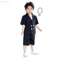 thumbnail image 1 of LYHaoo Boys Business Suits Short Sleeve Coat 3 Piece Outfit Tuxedo Set For Kids Formal Suit For Boys With Shorts Pants Necklace Set Slim Boys School Clothing Sets Sizes (2-3 Years), 1 of 7