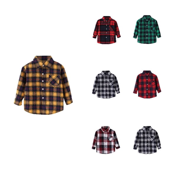 LYHaoo Boys Button-Down Shirts,Kids Toddler Flannel Jacket Plaid Long Sleeve Lapel Button Down Shacket Baby Boys Girls Pockets Shirt Top Coat Outwear,Sizes 2-3 Years