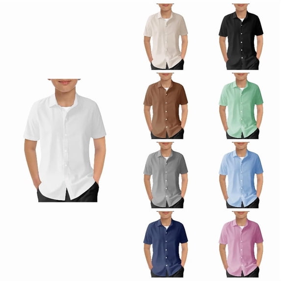 LYHaoo Boys Button-Down Shirts,Short Sleeve Button Down Shirts School Shirts,Sizes 5-6 Years