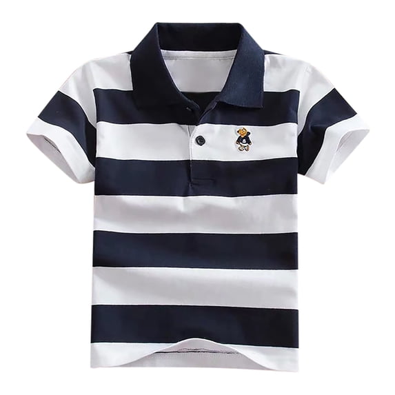 LYHaoo Boys Button Front Shirt Striped Short Sleeve Tee, Casual Collared Shirts Tops Sizes 7-8 Years Blue