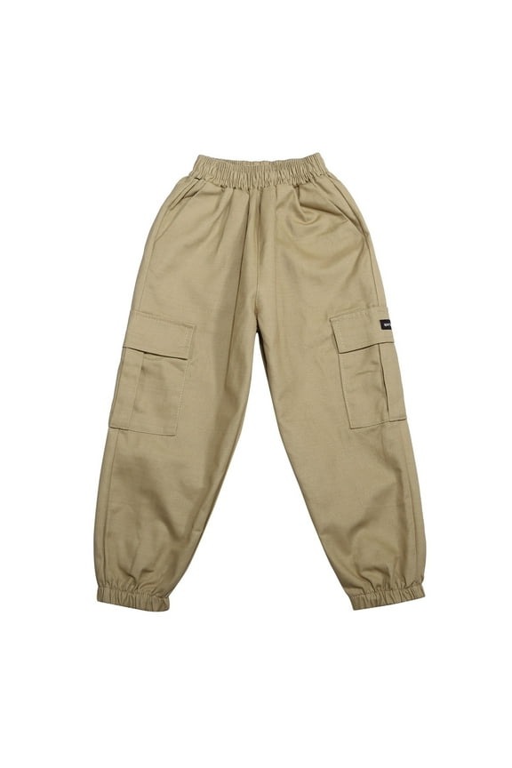 Boys Cargo Pants Elastic Waist Straight Leg Kids Cotton Joggers Pants Relaxed Fit Pant Sizes 8-9 Years Yellow