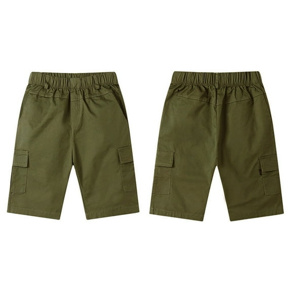 LYHaoo Boys Cargo Shorts For Kids Comfortable Elastic Waist Casual Summer Outdoor Play Six Inch Length Lightweight Breathable Stretchy Fit Sizes 8-9 Years Green