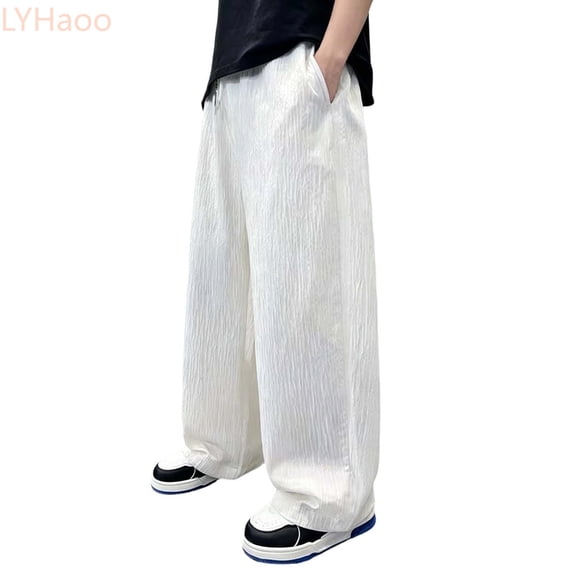 LYHaoo Boys Casual Loose Fit Straight Leg Pants Lightweight Breathable Summer Trousers For Outdoor Play Wide Leg Pants for Boys(White)