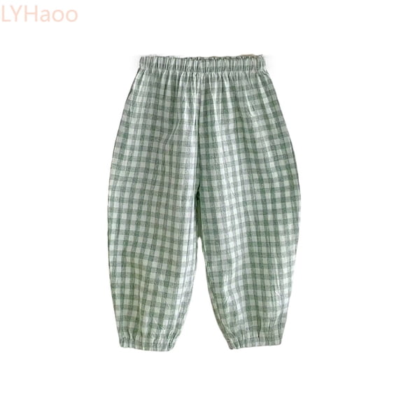 LYHaoo Boys Casual Plaid Pants Lightweight Linen Blend Trousers With Elastic Ankles For Infant Toddler Kids Outdoor Play School Pants for Boys(Green)