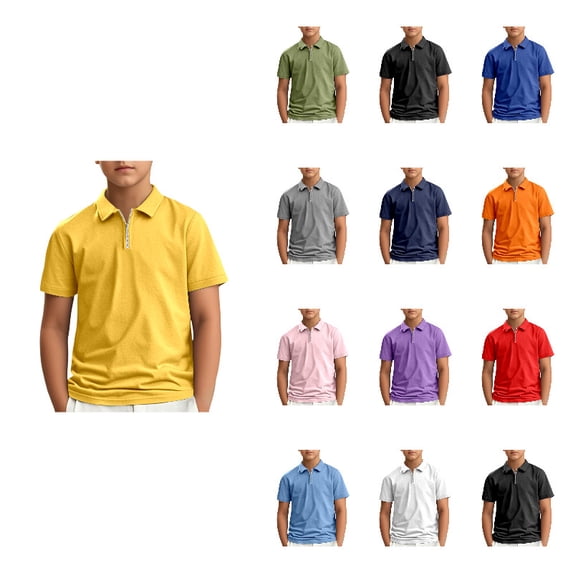 LYHaoo Boys Collared Shirts,Kids Boys Girls Short Sleeve Summer Casual Solid Zipper Gentleman Tops Teen Holiday Shirts T Shirt,Sizes 5-6 Years