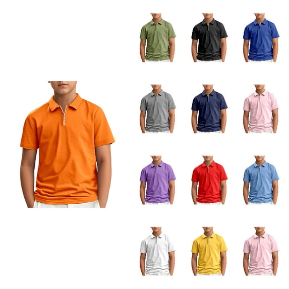 LYHaoo Boys Collared Shirts,Kids Boys Girls Short Sleeve Summer Casual Solid Zipper Gentleman Tops Teen Holiday Shirts T Shirt,Sizes 7-8 Years