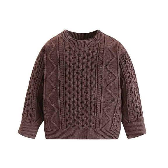 LYHaoo Boys Crewneck Cable Knit Sweaters Kids Winter Warm Long Sleeve Pullover Sweaters 6-12 Months(Brown)