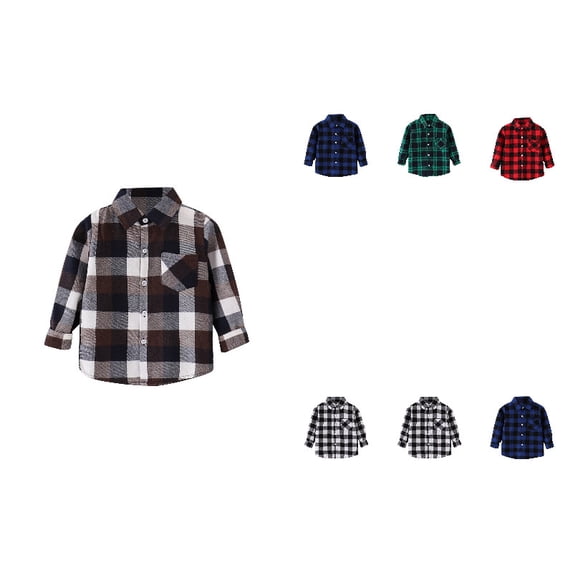 LYHaoo Boys Dress Shirts,Kids Toddler Flannel Jacket Plaid Long Sleeve Lapel Button Down Shacket Baby Boys Girls Shirt Top Coat Outwear,Sizes 5-6 Years