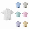 thumbnail image 1 of LYHaoo Boys Dress Shirts,Spring Summer Boys Short Sleeved Shirt Solid Color Single Cotton Cardigan Children's Shirt,Sizes 6-7 Years, 1 of 4